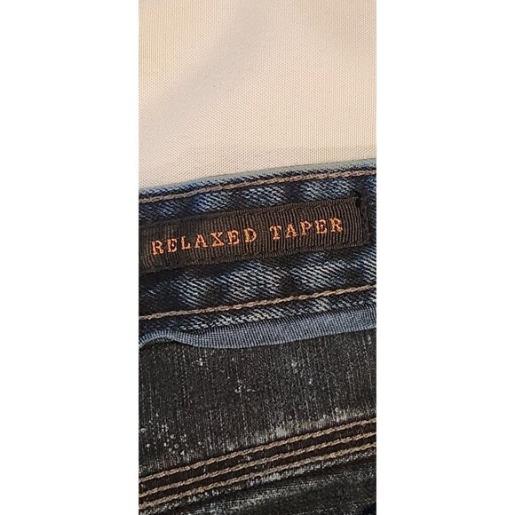 Outpost Makers Relaxed Taper Jeans Men's 33x22 Acid Washed Denim Distressed Dark - Picture 6 of 14
